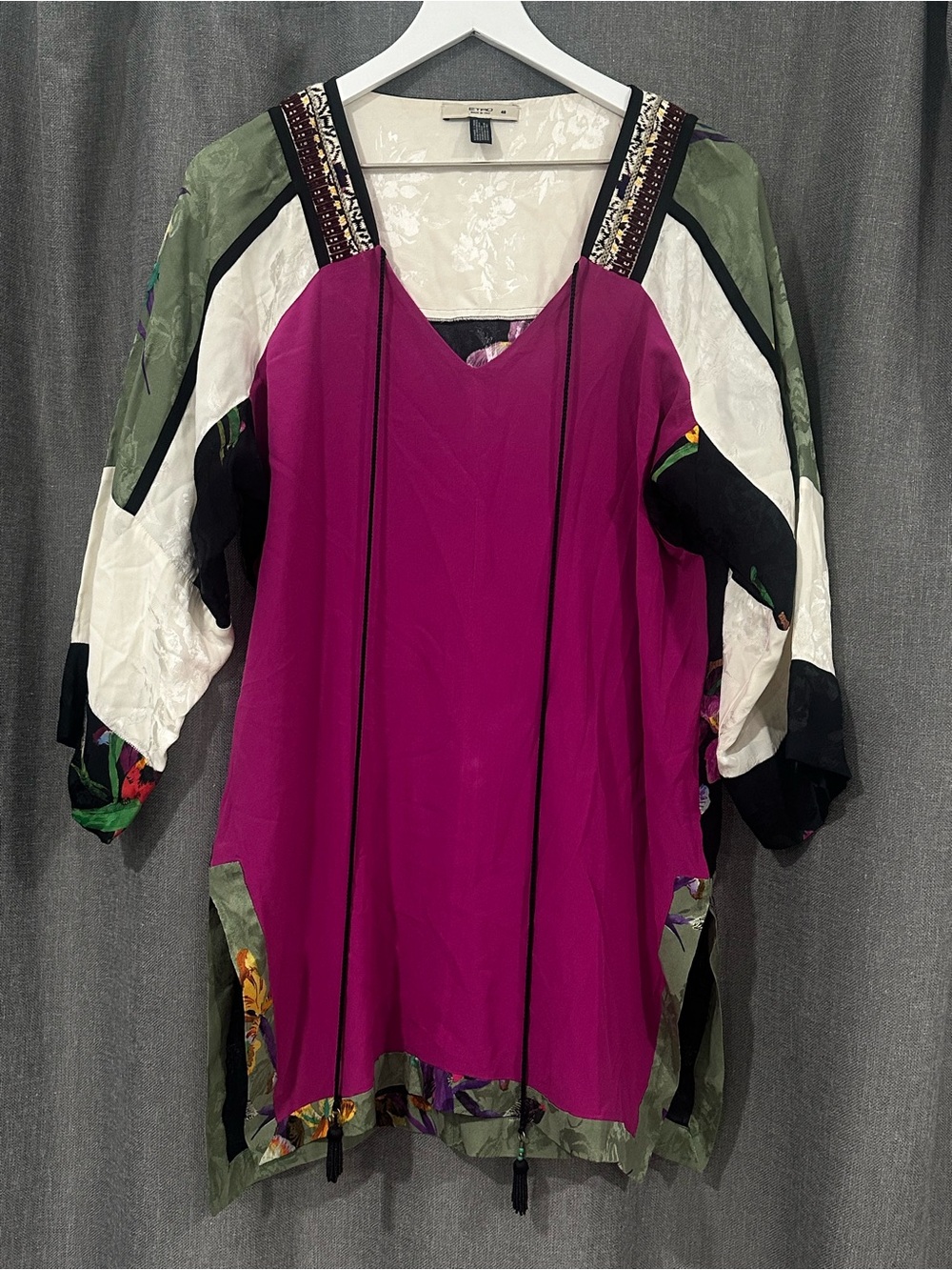 Etro Boho Fuchsia Mixed-Panel Women’s Tunic 100% silk